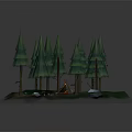 Forest Camping Natural Scene With Green Trees Canvas Tent Warm Light And Ground Stones