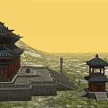 Ancient Chinese Architecture Featuring Traditional Roof Stone Stairs And Rocky Mountain Surroundings