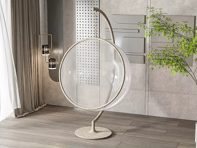 Stylish Hanging Chair in Modern Living Room Interior 3d model