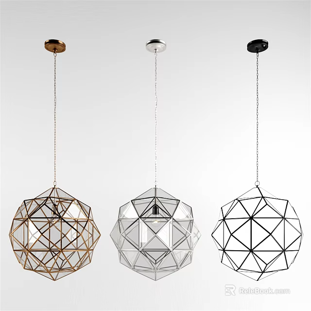 Modern Geometric Chandeliers in Gold Silver Black Metal Frame and Glass Shade Design 3d model 