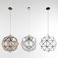 Modern Geometric Chandeliers in Gold Silver Black Metal Frame and Glass Shade Design