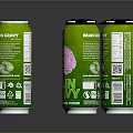 Green Beverage Cans With Brain Gray Label QR Code And Black Lids