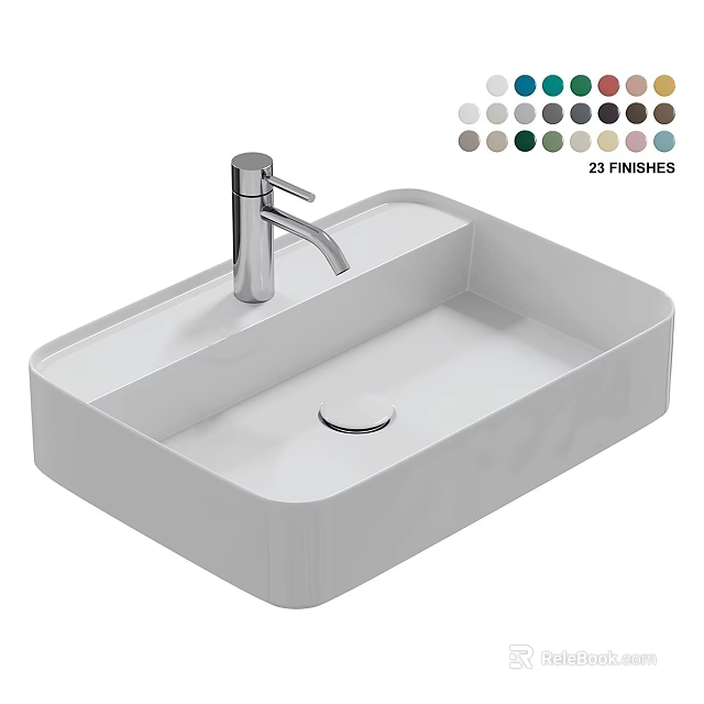 Modern White Washbasin With Chrome Faucet And 23 Color Options 3d model 