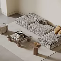 Textured Modular Sofa And Coffee Table Set With Accent Pillows Side Stool And Table 3d model