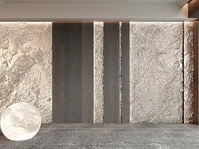 Modern Luxe Sofa Backdrop Wall With Textured Panels And Wood Details 3d model