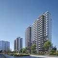 Modern High Rise Residential Buildings With Landscaped Gardens Trees And Water Feature