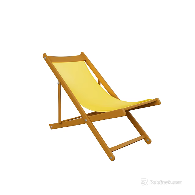 Foldable Wooden Frame Lounge Chair With Yellow Seat For Outdoor Relaxation 3d model 