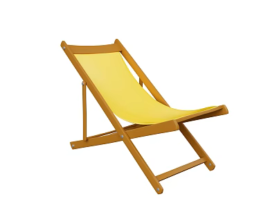 Foldable Wooden Frame Lounge Chair With Yellow Seat For Outdoor Relaxation 3d model