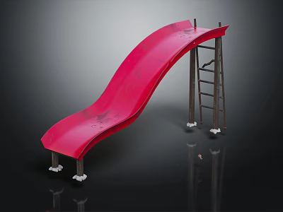 Red Curved Slide With Metal Ladder Stable Base Outdoor Playground Equipment For Kids 3d model