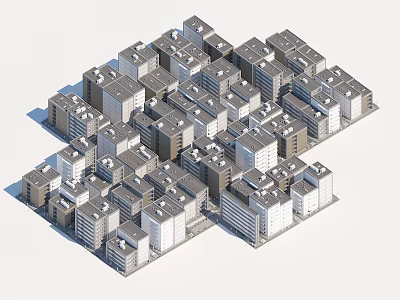Modern Urban Building Complex With Dense City Architecture And Multi Story Grid Structures 3d model
