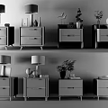 Modern Bedside Tables With Drawers Table Lamps And Decorative Items 3d model