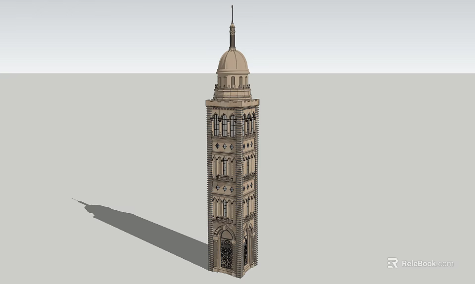 Ornate Historic Stone Tower With Dome Spire Arched Windows And Multi story Structure 3d model 