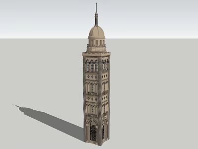 Ornate Historic Stone Tower With Dome Spire Arched Windows And Multi story Structure 3d model