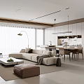 Modern Guest Restaurant Sofa Coffee Table Combination Island Table Dining Table and Chair Combination Sideboard Leisure Chair Sofa Stool Dream Curtain Chandelier Side Table Potted Plant 3d model