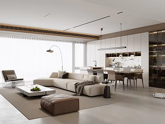 Modern Guest Restaurant Sofa Coffee Table Combination Island Table Dining Table and Chair Combination Sideboard Leisure Chair Sofa Stool Dream Curtain Chandelier Side Table Potted Plant 3d model