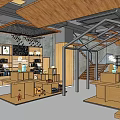 Modern Specialty Store Interior With Wooden Display Shelves Staircase And Decorative Items