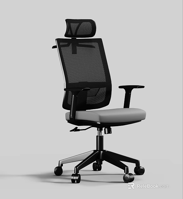 Ergonomic Office Chair With Mesh Back Gray Cushion And Black Frame 3d model 