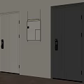 Modern Interior Swing Doors with Light Dark Vertical Slats and Wooden Floor Mirror