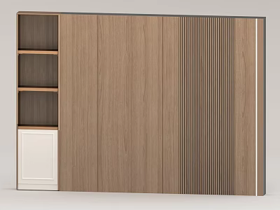 Modern Wooden Bookcase With Layered Shelves Various Panel Textures And White Cabinet Door 3d model