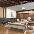 Cozy Hotel Public Lounge With Wooden Ceiling Fireplace And Comfortable Sofa Gramophone