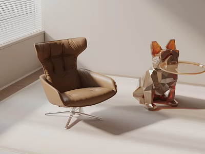 Stylish Brown Leather Leisure Chair With Ergonomic Backrest And Metal Base Design 3d model