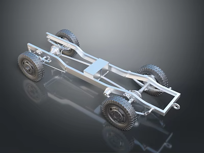 Car Chassis Structure Featuring Four Wheels And Solid Metal Frame Design 3d model
