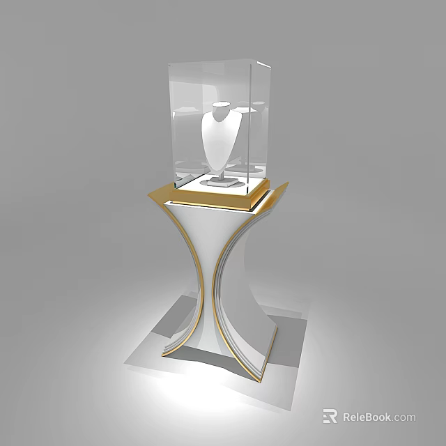 Jewelry Store Display Case With Transparent Glass And White Gold Pedestal Holding Necklace Pendant 3d model 