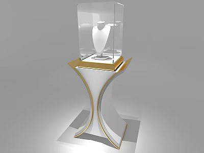 Jewelry Store Display Case With Transparent Glass And White Gold Pedestal Holding Necklace Pendant 3d model