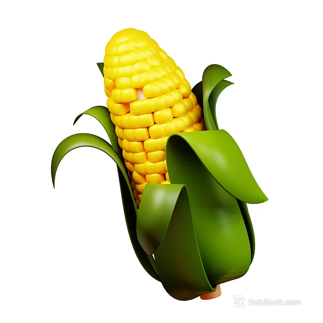 Fresh Yellow Corn With Green Husks And Juicy Kernels On White Background 3d model 