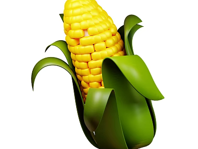 Fresh Yellow Corn With Green Husks And Juicy Kernels On White Background 3d model