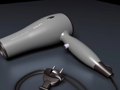 Philips Hair Dryer With Gray Body Plug And Power Cord 3d model