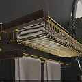 Wall Mounted Bathroom Shelf with Wooden and Golden Metal Frame for Towel Storage