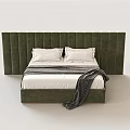 Modern Green Tufted Headboard Double Bed With White Sheets And Gray Blanket 3d model