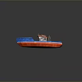 Red And Blue Wooden Boat Floating On Blue Rippled Water Surface