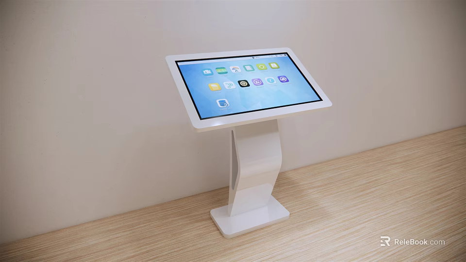 Public Facility Standing Interactive Tablet With Touch Screen And App Icons 3d model 