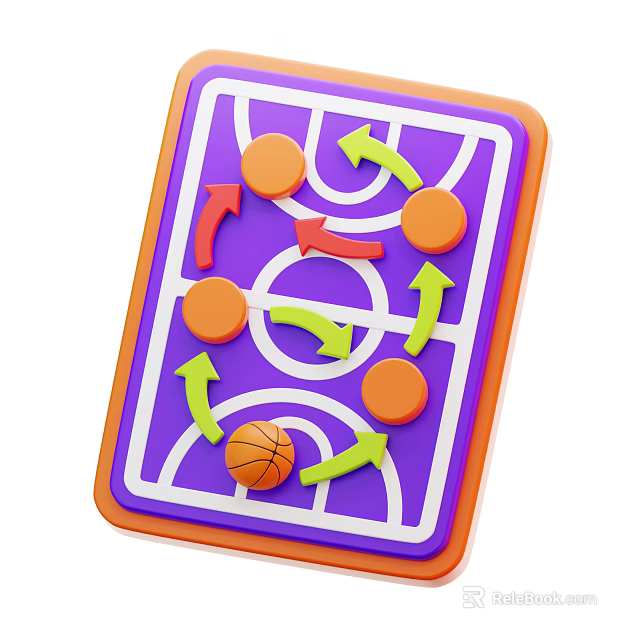 Basketball Tactical Sports Equipment with Directional Arrows Purple Background and Orange Markers for Coaching 3d model 