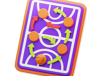Basketball Tactical Sports Equipment with Directional Arrows Purple Background and Orange Markers for Coaching 3d model