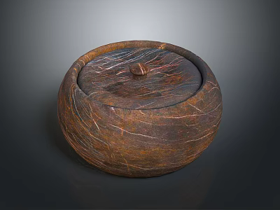 Handcrafted Round Brown Storage Jar With Textured Surface And Lid For Home Organizing 3d model