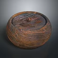 Handcrafted Round Brown Storage Jar With Textured Surface And Lid For Home Organizing