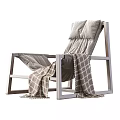 Simple Modern Leisure Chair With Wooden Frame Gray Cushion And Patterned Blanket