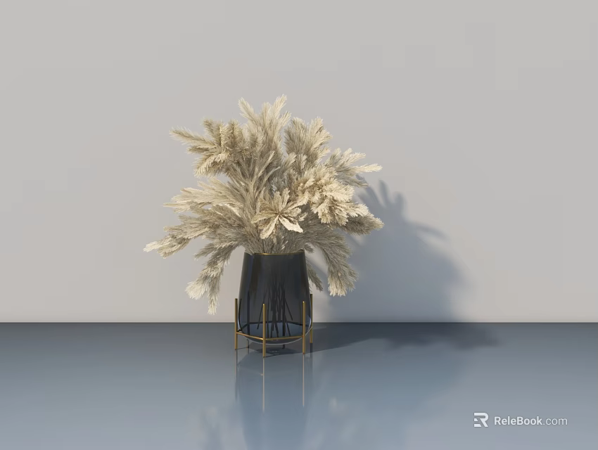 Interior Side Hung Door With Decorative Vase And Dry Plants 3d model