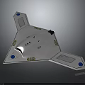 Futuristic Triangular Aircraft With Silver Surface Blue Dots And Yellow Markings