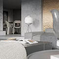 Modern Living And Dining Room Interior With Gray Sofa Dining Table Artwork And Lighting 3d model