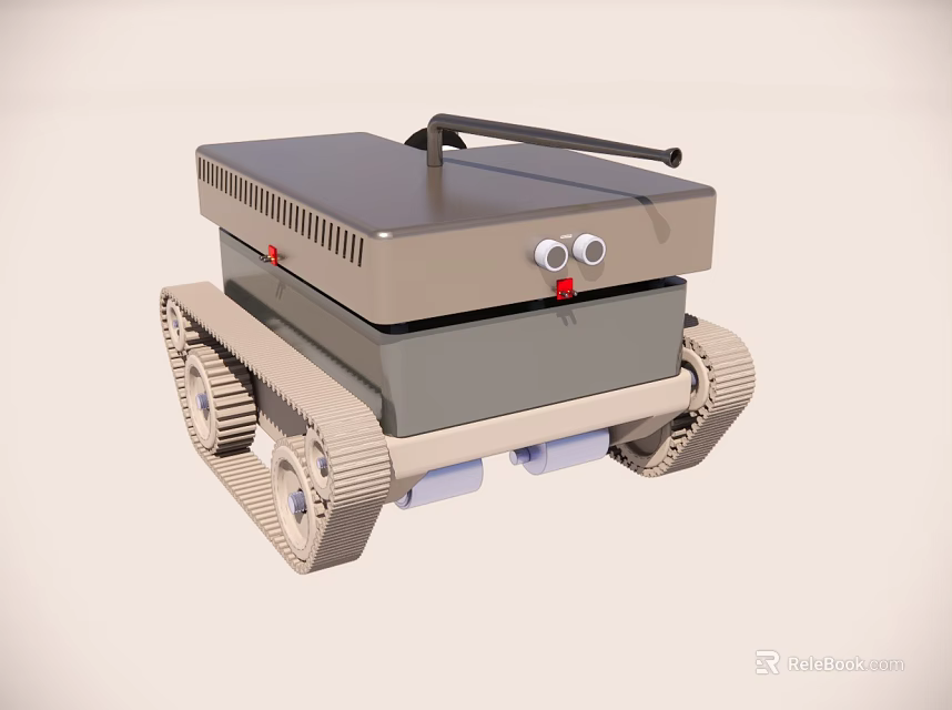 Smart Machine With Tracked Chassis Top Control Panel And Antenna Structure 3d model