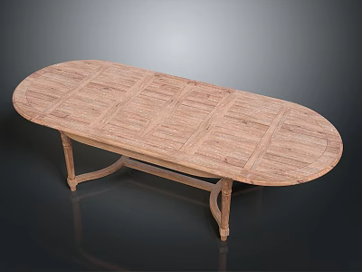 Oval Wooden Footstool With Carved Surface And Cross Legs Natural Wood Texture 3d model