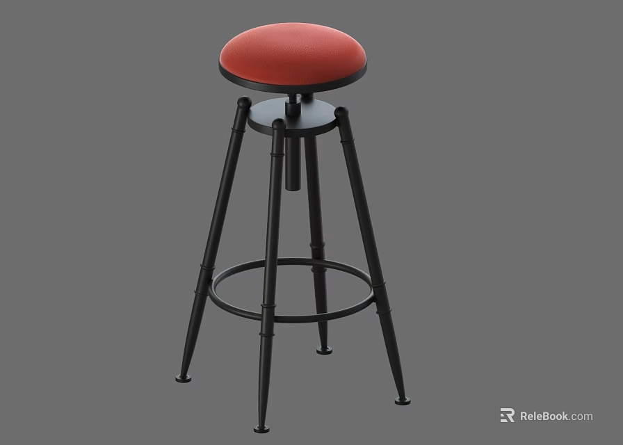 Modern Bar Stool With Red Padded Seat And Black Metal Legs 3d model 