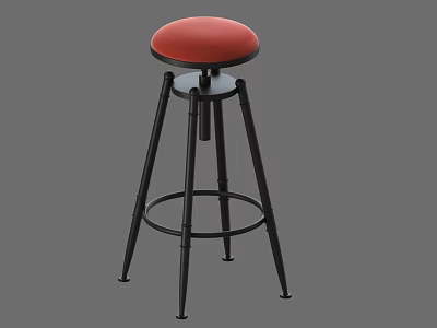 Modern Bar Stool With Red Padded Seat And Black Metal Legs 3d model