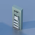 Silver Metal Folding Ladder With Four Steps And Black Handrails Near Light Green Cube