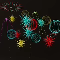 Colorful Fireworks Display With Various Shapes And Bright Colors In Night Sky