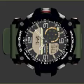 Sporty Watch with Black Dial Green Silicone Strap and Chronograph Function Modern Design
